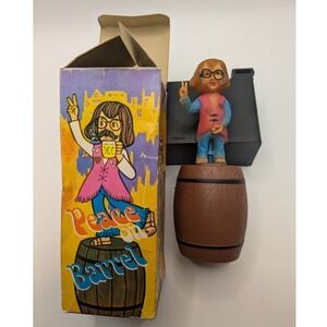 Vintage Novelty PEACE ON BARREL Hippie Figure Water Squirt HONG KONG w/ Box